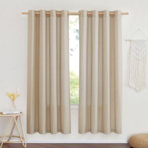 SET OF 4 Beige Linen Blend Curtain Panels 55 x 73.5 Grommets Light Filtering